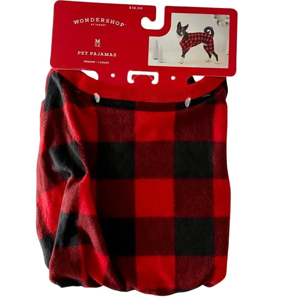 Wondershop Pet Pajamas Buffalo Check Black Red Dog Medium NEW NWT